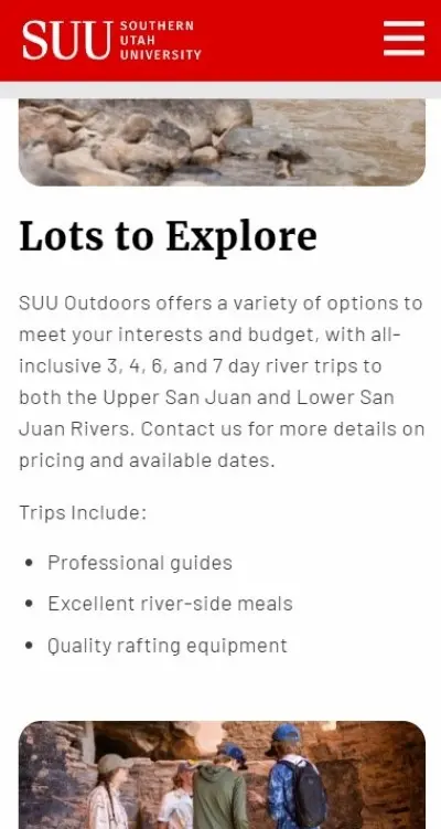 Section of an SUU webpage with images and text